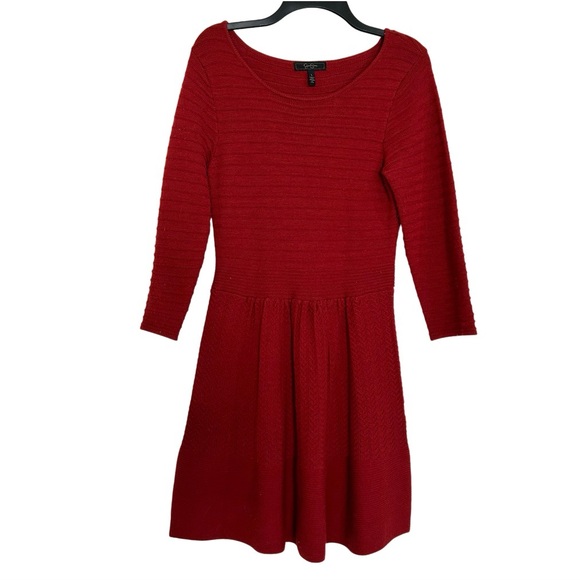 Jessica Simpson Red Sweater Mini Dress Long Sleeve Knit Fit and Flare A-Line - Picture 2 of 5